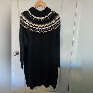 EUC Talbots Fair Isle Black Sweater Dress Sz L